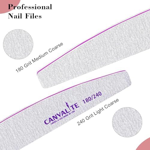 Canvalite Nail Files for Natural Nails 180/240 Grit Emery Board for Nails Styling Tools for Home and Salon Use 10 PCS