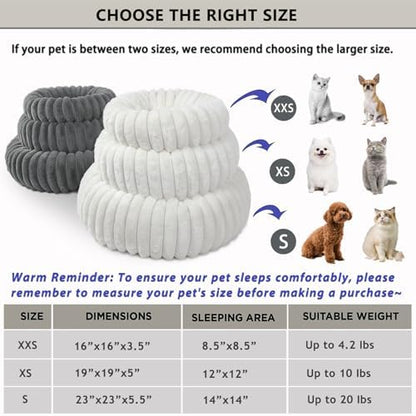 Tiny Dog Bed for Small Dogs and Cats – 16 Inch Donut Washable Soft Comfort Indoor Extra Small Pet Bed,Calming Anti-Anxiety Non-Slip Fluffy Plush Faux Fur Round Puppy Beds Fits Up to 5 lbs Pets,Cream