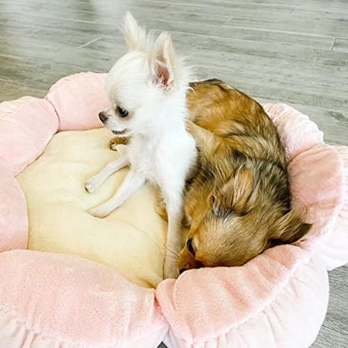 TONBO Soft Plush Small Cute and Cozy Pastel Pink Flower Dog Cat Bed, Washer and Dryer Friendly, (Pastel Pink)
