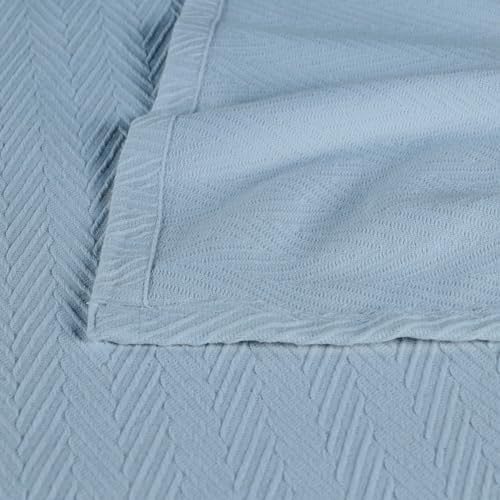 Superior Metro All-Season Cotton Blanket, Woven Blanket for Couch, Bed, Bedding, Farmhouse, Home Essentials, Cute and Cozy Bohemian Blankets, Herringbone Weave, Twin Size, Light Blue