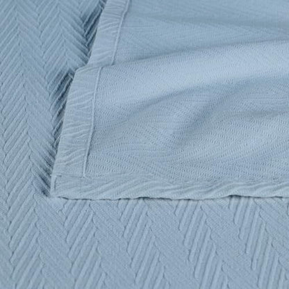 Superior Metro All-Season Cotton Blanket, Woven Blanket for Couch, Bed, Bedding, Farmhouse, Home Essentials, Cute and Cozy Bohemian Blankets, Herringbone Weave, Twin Size, Light Blue