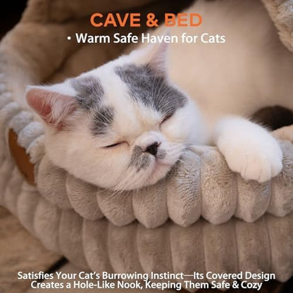 CHEERPALS Cat Cave Bed for Indoor Cats Covered Hooded Pet Bed with Cushion