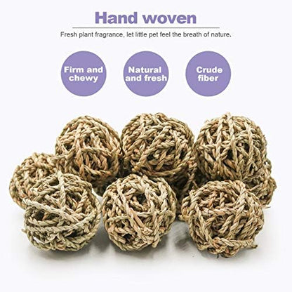 10 Pcs Small Animals Play Balls Rolling Activity Chew Toys Gnawing Treats for Rabbits Guinea Pigs Chinchilla Bunny Natural Balls, Pet Cage Entertainment Accessories(10Pcs)
