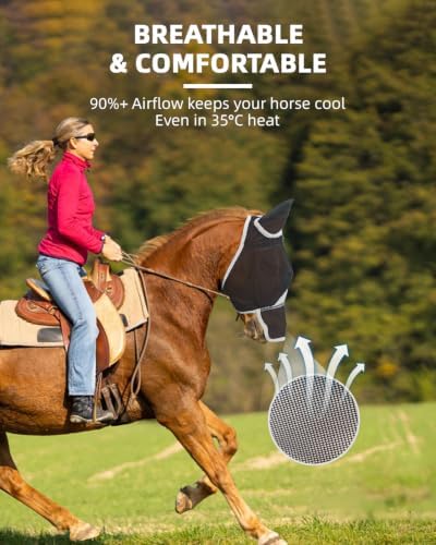 Hilltown Horse Fly Mask with Ears and Nose Cover - X-Full, Grey