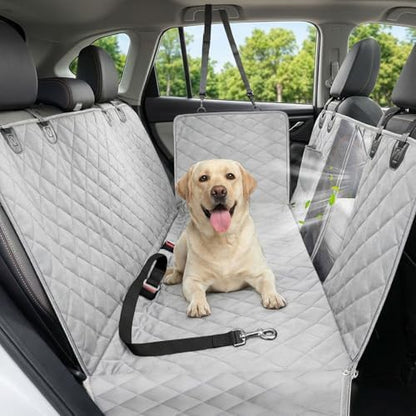 Victoper Dog Car Seat Cover, 600D Heavy Dute Car Seat Cover for Dogs Pets, 100% Waterproof Anti-Scratch Nonslip Dog Hammock for Cars, Seat Covers Protector with Seatbelt for Sedan SUV Truck XL Gray