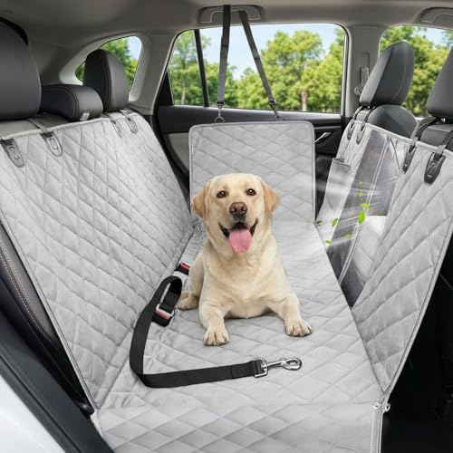 Victoper Dog Car Seat Cover, 600D Heavy Dute Car Seat Cover for Dogs Pets, 100% Waterproof Anti-Scratch Nonslip Dog Hammock for Cars, Seat Covers Protector with Seatbelt for Sedan SUV Truck XL Gray