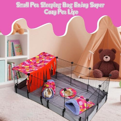 NAPLORD Small Pet Fleece Set,Guinea Pig Snuggle Sack, Tunnel,Fleece Forest Hideout,Square and Round Potty Pads for Guinea Pigs and More