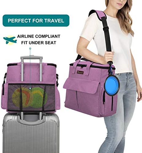 Modoker Weekend Dog Travel Bag Set with 2 Food Bags, 2 Bowls and Mat,Pink