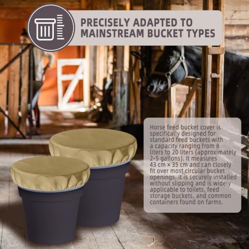2-5 Gallon Horse Bucket Cover, Waterproof Horse Feed Bucket Cover, Lightweight and Easy to Use (Excluding Bucket, Khaki)