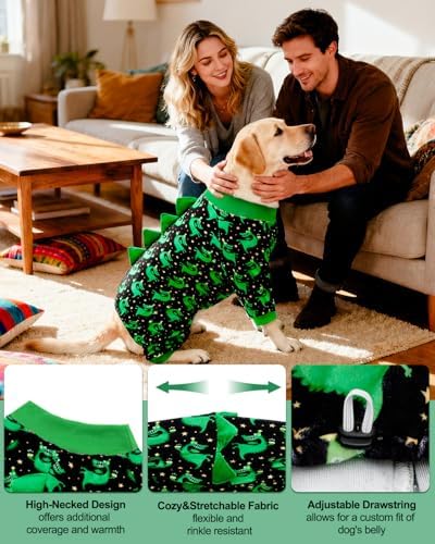 CuteBone Dinosaur Costume Dog Pajamas, Stretchy Spandex Crystal Velvet Sleepwear Coat for Small Dogs, Soft & Warm Pet Outfit Clothes for Cold Weather, Cozy Pullover Design COSP14XXL