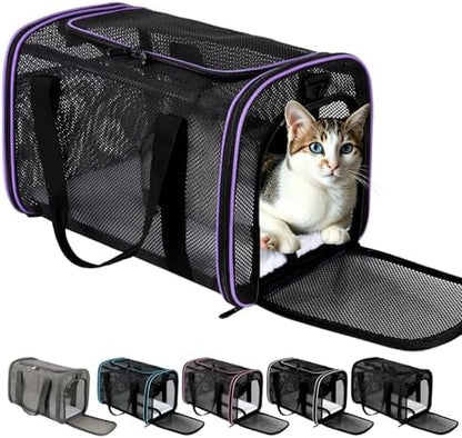 Cat Carrier, Soft-Sided Pet Carrier Bag, Breathable Mesh, Black (Purple, 20 * 13 * 13)