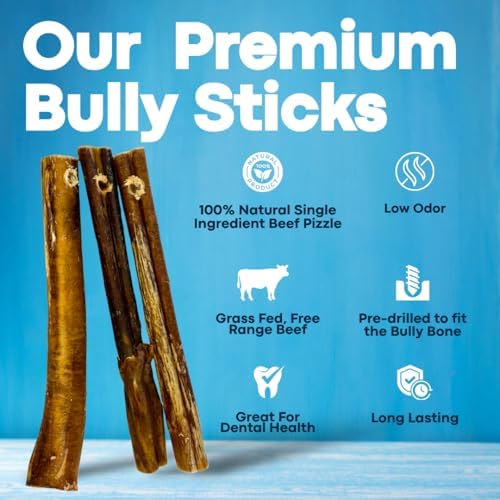 12" Jumbo Bully Sticks (5 Pack) with Bully Stick Safety Device - No Choking/All Natural Pizzle Sticks and Bully Stick Holder