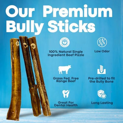 12" Jumbo Bully Sticks (5 Pack) with Bully Stick Safety Device - No Choking/All Natural Pizzle Sticks and Bully Stick Holder