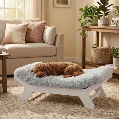 Muihood Elevated Wood Dog Bed Frame Mat Set, Whitecolor, Medium