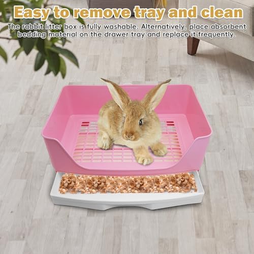 kathson 2PCS Large Rabbit Litter Box Trainer, Potty Corner Toilet with Drawer Bigger Pet Pan for Adult Hamster, Guinea Pig, Ferret, Galesaur, Bunny and Other Animals (Pink,Brown)