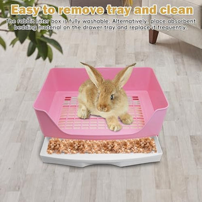 kathson 2PCS Large Rabbit Litter Box Trainer, Potty Corner Toilet with Drawer Bigger Pet Pan for Adult Hamster, Guinea Pig, Ferret, Galesaur, Bunny and Other Animals (Pink,Brown)