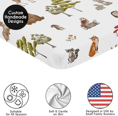 Sweet Jojo Designs Baby Fitted Mini Crib Sheet (Woodland Animals) for Girls or Boys, Newborn/Infant Nursery, Play Yards, Portable Cribs (Gender Neutral, Forest Animal Friends, Bear, Deer, Watercolor)