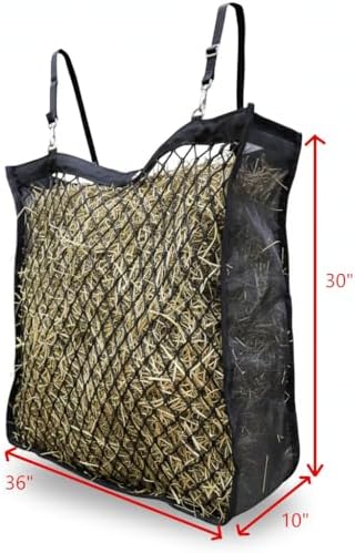 XL Double-Sided Knotless Slow Feed Hay Net – Holds 5–6 Flakes, 2"x2" Openings, Comfortable for Horse Muzzles, 1000D Mesh Side Gussets, Adjustable Hanging Strap, Durable & Safe Design