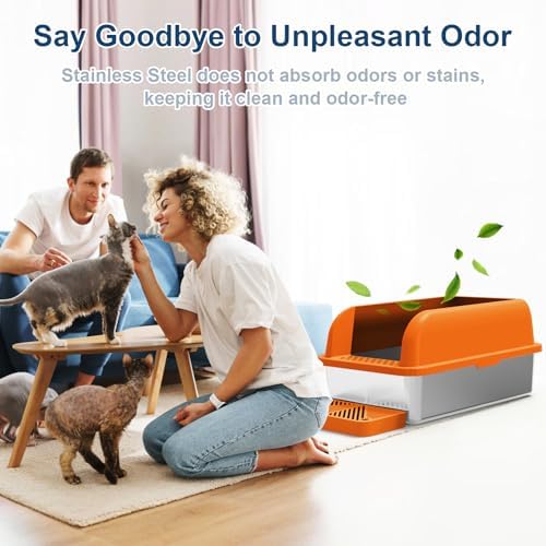 Suzzipaws XL Enclosed Stainless Steel Cat Litter Box for Big Cats