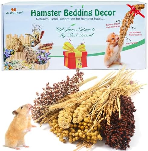 Natural Hamster Bedding, Hamster Herbs Flowers for Hamster Cage Enclosure Habitat Decor Hamster Sprays for Dwarf Syrian Guinea Hamsters Gerbil Degus or Other Small Animals（Grain Version）
