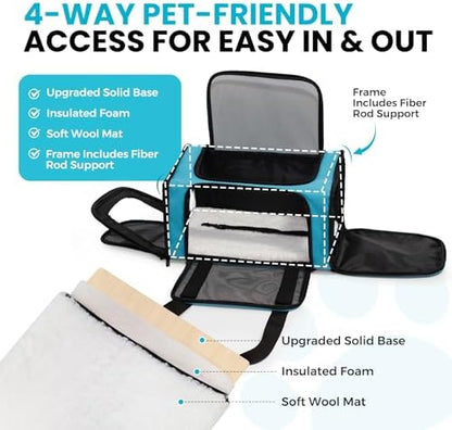 Soft-Sided Cat Carrier 20x13x13 in Expandable Travel Pet Bag 22LBS