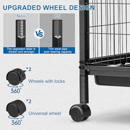HABUTWAY 50''H Metal Small Animal Cages, Rolling Chinchilla Cage with Removable Ramps, Lagre Cage for Chinchillas/Guinea Pigs/Rabbit, Ferret Cages with Hammock & 5 Tiers, Black