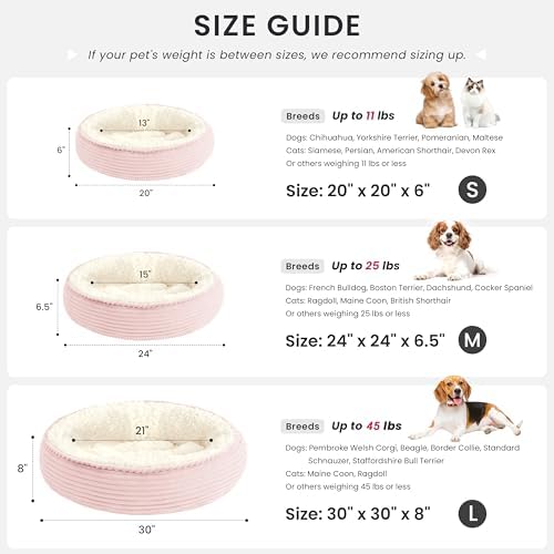 Love's cabin Round Donut Cat and Dog Cushion Bed, 24in Pet Bed for Small or Medium Dogs, Anti-Slip & Water-Resistant Bottom, Soft Durable Fabric Pet Beds, Washable Calming Cat Bed Light Pink