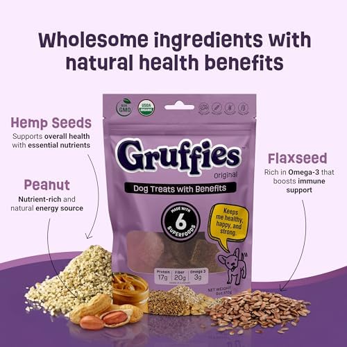 Gruffies Original Dog Treats, Peanut Butter Dog Treats with Flaxseed, Non-GMO, Soy-Free, Wheat-Free, Corn-Free, Made in Canada, 6 oz (Pack of 6)