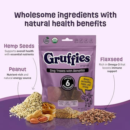 Gruffies Original Dog Treats, Peanut Butter Dog Treats with Flaxseed, Non-GMO, Soy-Free, Wheat-Free, Corn-Free, Made in Canada, 6 oz (Pack of 6)