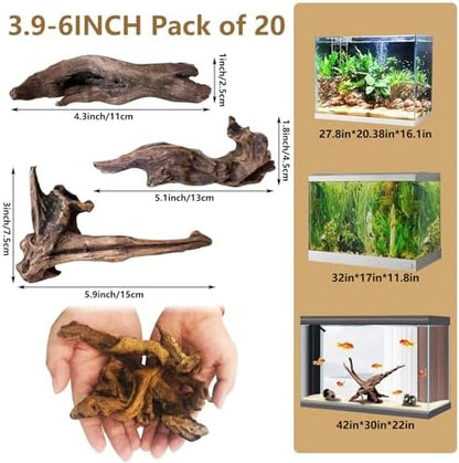 Tfwadmx Natural Small Coral Driftwood for Aquarium Decor 20 Pcs 4-6" Fish Tank Decorations Reptile Decor Assorted Driftwood Branch Reptile Tank Wood Decor