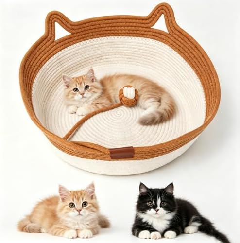 Large Instinct Basket, Stimulicat Handwoven cat Basket Rope Cotton Eliminates Bed Rejection Round Pet Basket, Boho Catbed for Cats Handwoven