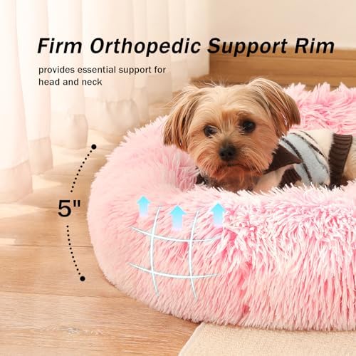 NOYAL Donut Dog Bed for Small Medium Pets, Plush Calming Faux Fur