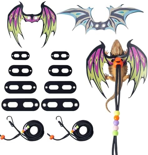 COMSUN 2 Pack Bearded Dragon Harness Leash Set with Leather Dinosaur Wings