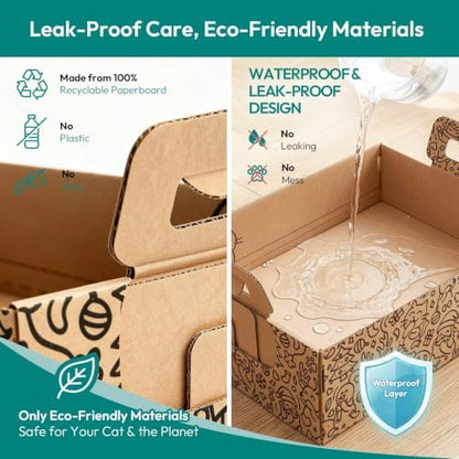 Cat Litter Travel Kit with Flushable Clumping Litter, Foldable Disposable Cardboard Litter Box & Scoop, Portable Cat Travel Essentials for Road Trips, Hotels, Moving & Emergency Use