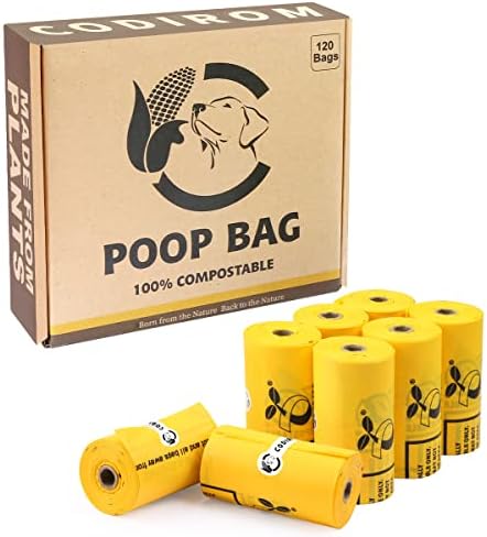 Certified Home Compostable Dog Poop Bags, 120 Plant Based Bags (8 Rolls)