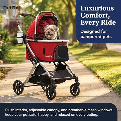 Dog Stroller with Detachable Carrier for Small Dogs & Cats, Red