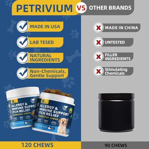 Dog Allergy Relief Chews, Helps Relieve Itchy Skin, Paw Licking & Ear Irritation, Dog Allergy Supplement with Probiotics for Skin & Immune Support, Colostrum & Fish Oil/Beef Flavor(Tan)