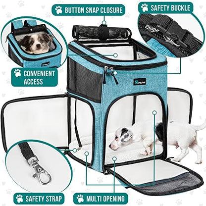 PetAmi Dog Backpack Carrier, Airline Approved 4-Way Entry Cat Bag, Teal