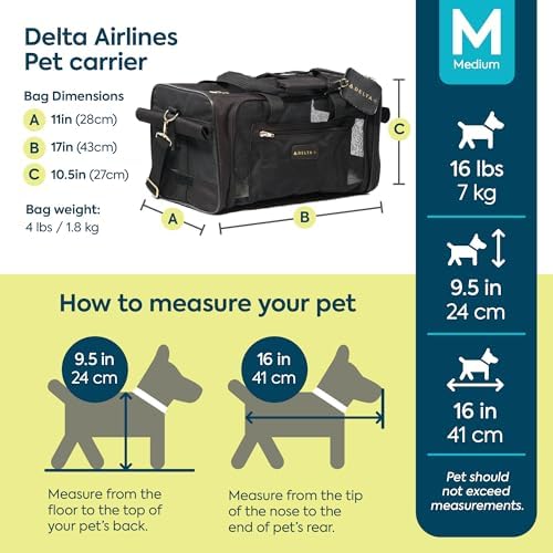 Sherpa Delta Airlines Travel Pet Carrier, Airline Approved & Guaranteed On Board - Black, Medium