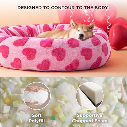 LE SURE Shown on TV Jacquard Donut Dog Beds Large,Lover Hearts 36x36x8in