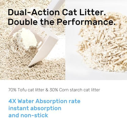 EcoFusion Cat Litter 3 Pack (8lb Each) Tofu & Corn Blend, Zero Powdering, Zero Mess, 99.8% Dust-Free, 98% Odor Control, Fast Clumping, Non-Stick, Includes Bonus Cat Scratcher