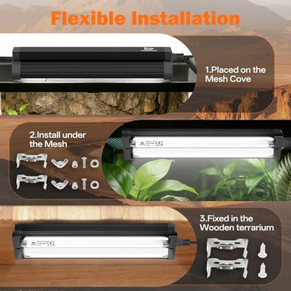 T5 10.0 UVB Reptile Light Fixture Combo Kit 8W 12'', with UV Sensor Card