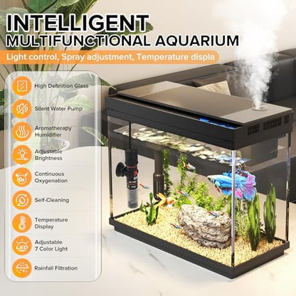 Vehipa Fish Tank, 2.4-Gallon Aquarium Starter Kit with 3-in-1 Quiet Pump