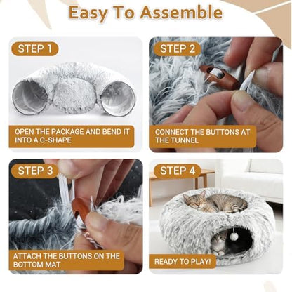 Cat Tunnel Bed for Indoor Cats with Hanging Ball