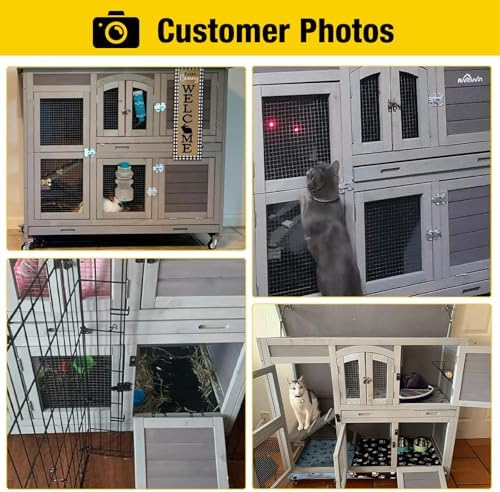 Aivituvin Two Story Rabbit Hutch Bunny Cage with Wheels, Indoor Outdoor Guinea Pig Cage with 2 Deep No Leak Tray