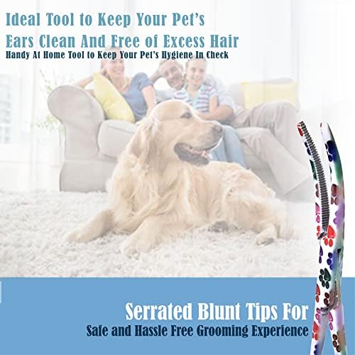 Dog Pet Ear/Nose Hair Puller Grooming Hemostat Locking Forceps Curved Pliers, 5.5" (14cm) Full Serrated Clamps Stainless Steel (White Multi Paws)