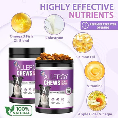 Dog Allergy Chews, Itchy Skin & Hot Spot Relief with Probiotics, 400 Count