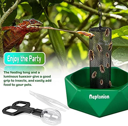 Hookable Chameleon Feeding Bowl, Professional Live Worm Organizer with Column for Prey to Climb and Move, Suitable for Lizard, Bearded Dragon, Iguana, Gecko, Toad, Frog