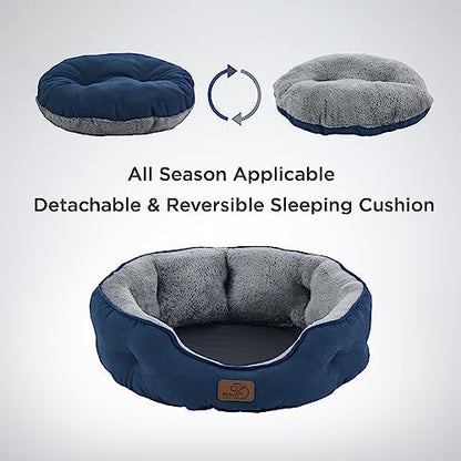 Bedsure Small Dog Bed Washable,Round Cat Beds for Indoor Cats,20in Navy