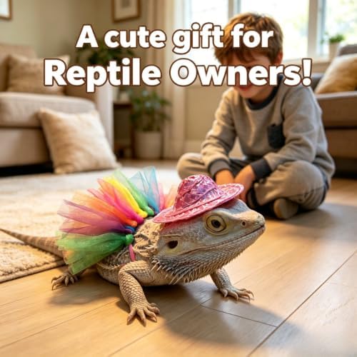 Colorful Lizard Tutu Skirt Hat Set Soft Rainbow Costume for Bearded Dragon